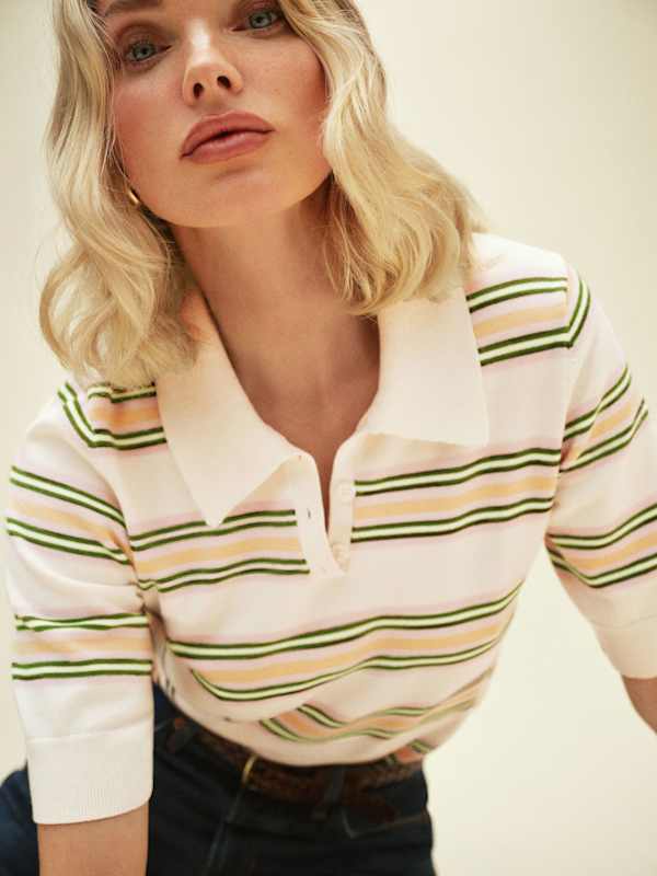 Campbell Cotton Polo Sweater - Fior Di Latte Multi Stripe